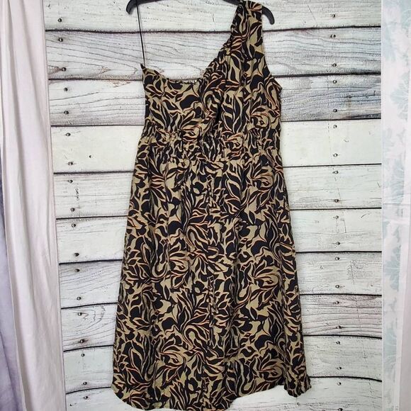 Maurices One Shoulder Printed Midi Dress Black/Beige Size XXL - Picture 3 of 6